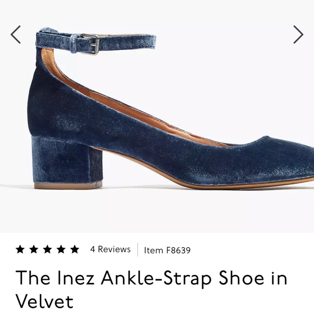 Madewell The Inez Ankle-Strap in Blue Velvet size 6